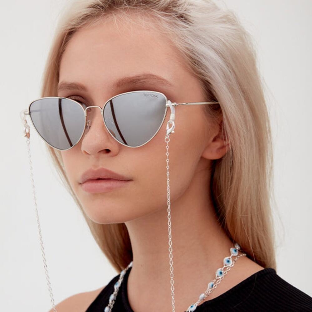 TOPFOXX Women's Silver Felina Transition Cat Eye Aviator Sunglasses